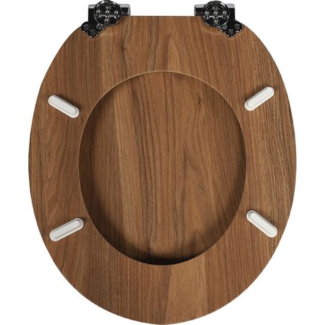Abattant de toilettes Homseat en MDF avec fermeture amortie, finition imitation bois, charnières réglables (1/5)