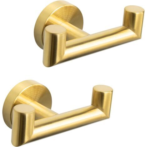 Lot de 2 crochets doubles pour serviettes de salle de bain (finition or brossé) – porte-peignoir et porte-serviettes en acier inoxydable SUS304