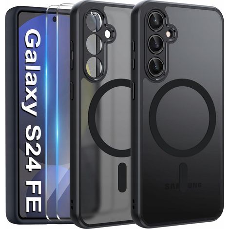 Funda MagSafe negra mate para Samsung S24 FE + 2 protectores de pantalla de cristal (1/5)