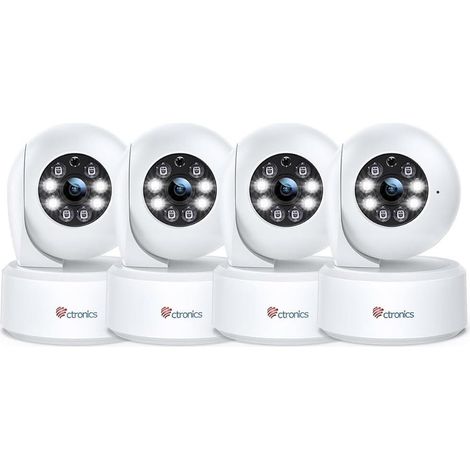 Ctronics Lot de 4 Caméras Surveillance WiFi Intérieures 2,5K 4MP, PTZ 355°/120°, Vision Nocturne Couleur, Détection Humaine, Suivi Automatique (1/5)