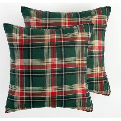 Lot de 2 housses de coussin décoratives pour canapé, motif tartan vert royal, 45 x 45 cm (1/5)