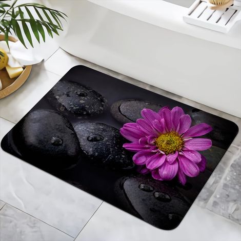 Tapis de bain antidérapant 40 x 60 cm - Lavable - Séchage rapide - Pour douche, baignoire, décoration WC (pierre 2) (1/5)