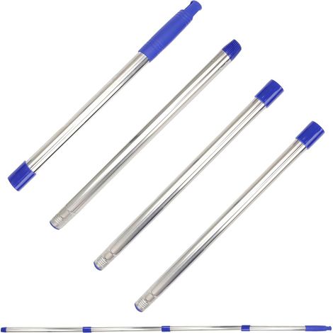 1.5m Manche télescopique en acier inoxydable - Bleu - Réglable - Raccord à vis - Avec poignée en polypropylène - Pour essuie-vitres, brosses de sol, rouleau à peinture (1/5)