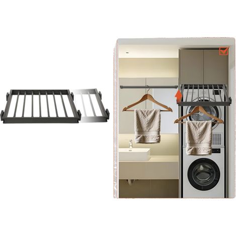 Tendedero de ropa, aleación de aluminio, 44 ​​cm de profundidad, longitud ajustable de 56 a 61 cm, para uso interior y exterior, organizador multifuncional. (1/5)