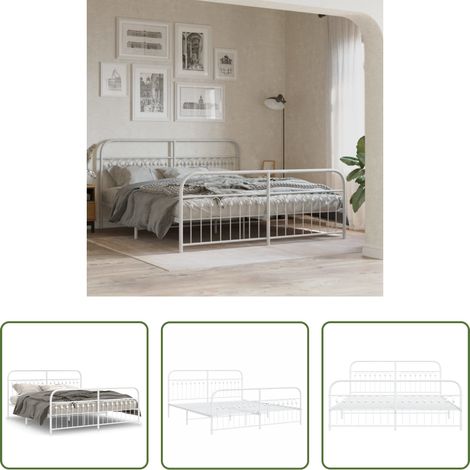 vidaXL Lit avec tête et pied - Cadre de lit métal sans matelas et pied de lit blanc 183x203 cm (1/5)
