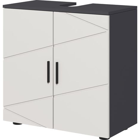 Badezimmerschrank, Waschtischunterschrank, 2 Ablagen, Holz, hellgrau