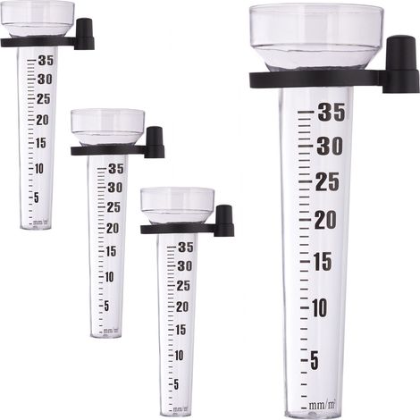 4x Pluviometro in Set da 2, con Supporto, Misuratore Pioggia da Giardino Quadrante 35 mm/m² Plastica, Trasparente