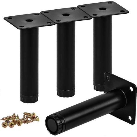 Verstellbare Schrankfüße, 10 cm (4 Zoll), 8er-Pack, runde, robuste Metallfüße aus goldfarbenem Eisen, ideal als DIY-Ersatzfüße für Sofa, Tisch oder Schrank – 15 cm (6 Zoll) – Schwarz