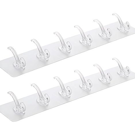 2 crochets muraux autocollants de haute qualité avec 6 crochets transparents Organiseur autocollant robuste pour la cuisine, la salle de bain, la chambre et le bureau (1/5)
