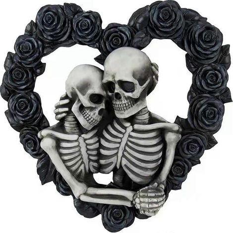Número de casa de pareja de esqueletos, anillo de rosa negra, decoración de Halloween para el hogar, placa de puerta (1/5)