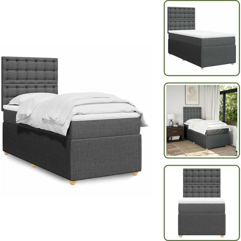Sommier à lattes de lit avec matelas Gris foncé 100x200cm Tissu - Sommier À Lattes De Lit - Sommiers À Lattes De Lit - Lit - Meuble De Chambre À Coucher (1/5)
