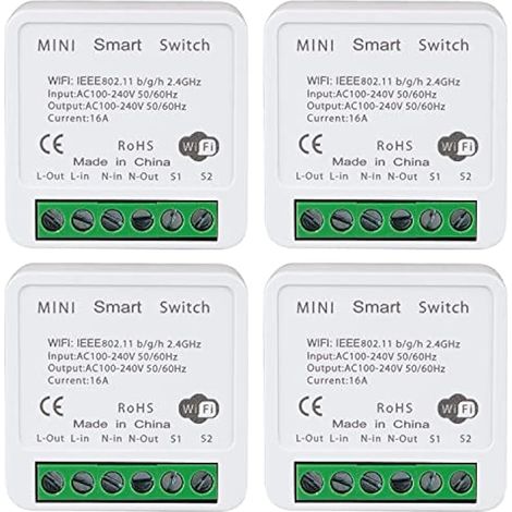 Interruptor Wi-Fi compatible, interruptor inteligente de 16 A con Alexa, Google Home y SmartThings, interruptor de luz Alexa con la aplicación Tuya Smart Life, requiere cable neutro (paquete de 4)