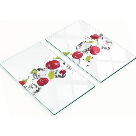 Tablas de cortar decorativas de vidrio templado con diseño de cerezas y agua, 2x30x52 cm. (1/5)