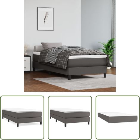 The Living Store Boxspringbett mit Matratze Grau 90x200 cm Kunstleder - Boxspringbett - Doppelbett - Bettenrahmen - Kunstlederbett - Matratze (1/5)