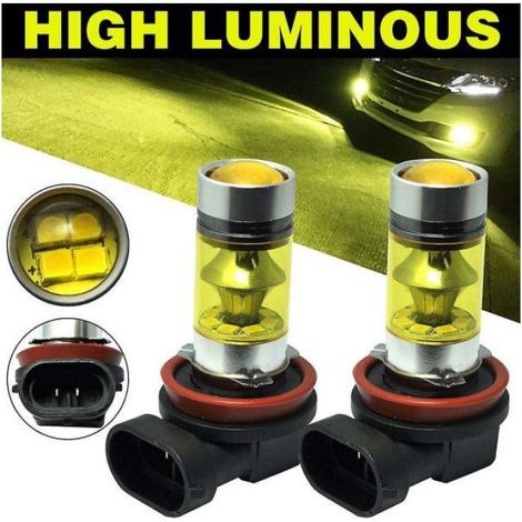 Ampoule Led - H8 H11 - 100 W - Lumière Jaune Doré - Antibrouillard - 20 LED - 2828 - Lot De 2 (1/5)