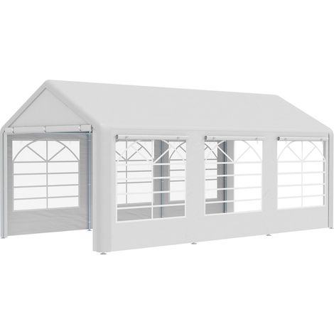 Gazebo da giardino in 3 parti per ricevimento 600 x 300 x 280 cm posto auto coperto e festa stile moderno in polietilene bianco 210004777