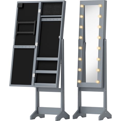 Freestanding Mirrored Jewellery Storage Cabinet - Grey