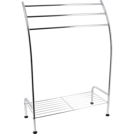 Porte-serviettes 3 Barres et 1 Etagère en métal chromé H 85 cm - TENDANCE (1/3)