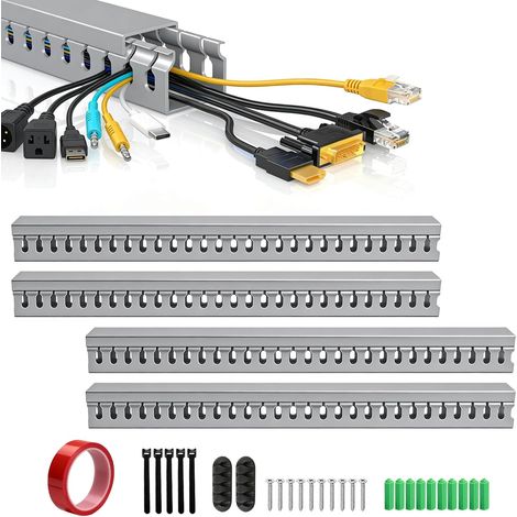 4 PCS Goulotte Passe Cable 40 x 3 x 3 cm, Cable Management Bureau PVC, Goulotte Electrique Murale, Cache Cable, Organisateur de Cables pour la Maison ou Le Bureau, Ignifuge (1/5)