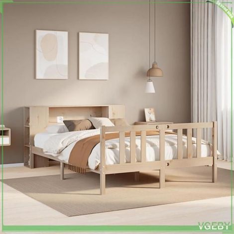 Lit bibliothèque - 3322275 - 135 x 190 cm - Bois de pin massif - Tête de lit avec rangements (1/5)