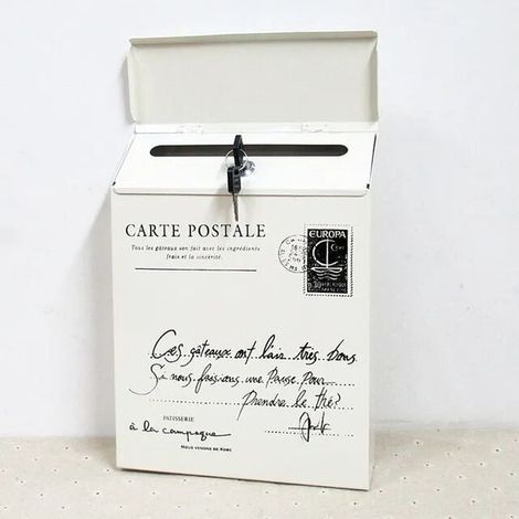 GABRIELLE Boîte aux lettres verrouillable en fer Boîte aux lettres murale Vintage Letter Post Mailbox BLANC (1/5)