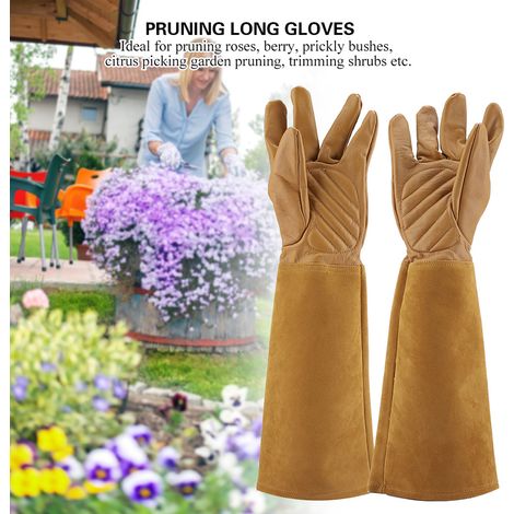 Gants de jardinage en cuir pour la taille des rosiers, résistants à l'usure et aux perforations, gants de travail longs (marron M) (1/5)