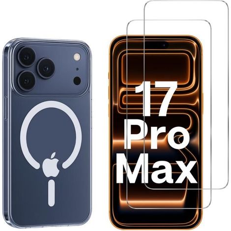 Étui de protection pour iPhone 17 Pro Max et 2. Protection d'écran en verre trempé. Anneau magnétique intégré. (1/5)