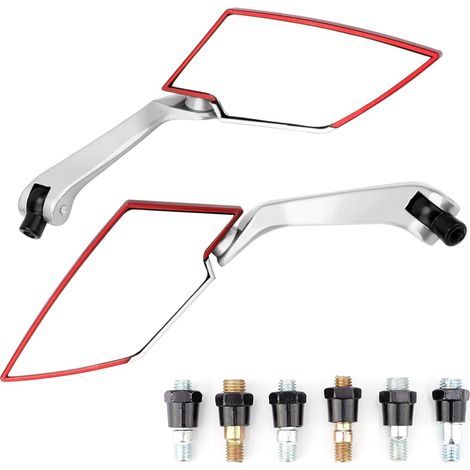 EBTOOLS 2 unidades de espejos retrovisores laterales modificados para motocicleta con mango de aluminio y carcasa de ABS (rojo) (1/5)