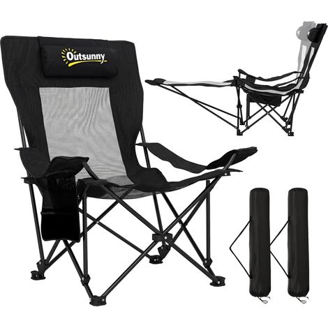 Outsunny Camping Chair Reclining Folding Portable Black