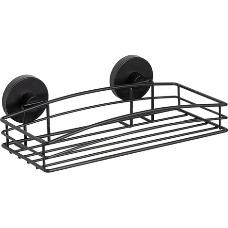 WENKO Mensola da parete per bagno, Cestino da doccia a muro "Vacuum Loc Plus" senza foratura, riposizionabile senza lasciare tracce, Stile loft, Acciaio verniciato, 26x6,5x14 cm, Nero (1/5)