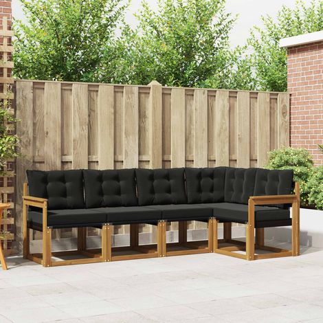Outdoor-Sofagarnitur mit Kissen 5 pcs Natürlich und Schwarz (1/5)