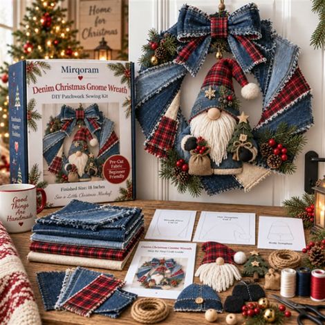 Cute, practical, innovative, portable Christmas Wreath DIY Kit - Denim Wreath DIY Set - Dwarfs -