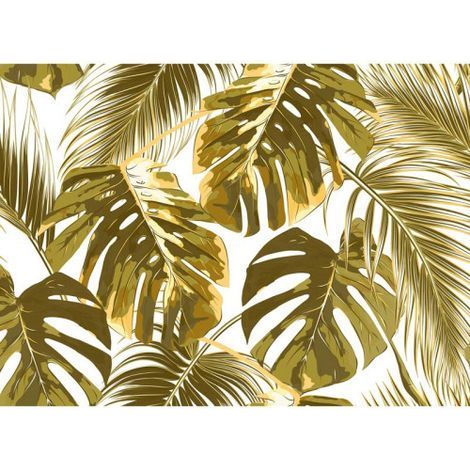 Papier peint panoramique tropical idéal pour salon Tapisserie panoramique blanche et verte motif feuille Papier peint panoramique nature design (1/4)