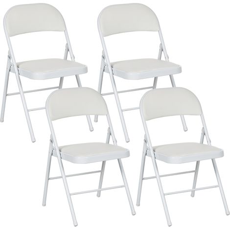 Set di 4 sedie pieghevoli, sedie da ufficio portatili, gambe in metallo, sedia pieghevole per ufficio, reception, sala d'attesa, similpelle, bianca
