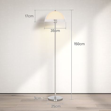 Lampadaire moderne avec abat-jour double couche, en métal et acrylique, 35 cm de diamètre x 150 cm de hauteur, blanc. (1/5)