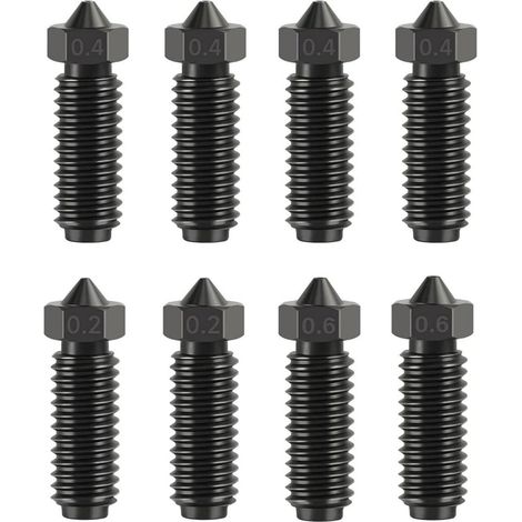 Nozzle Acier Trempé - 8 Pièces 0,2 mm / 0,4 mm / 0,6 mm - Compatible Imprimantes 3D Anycubic Kobra 3 Kobra S1 - Lot de Remplacement (1/5)