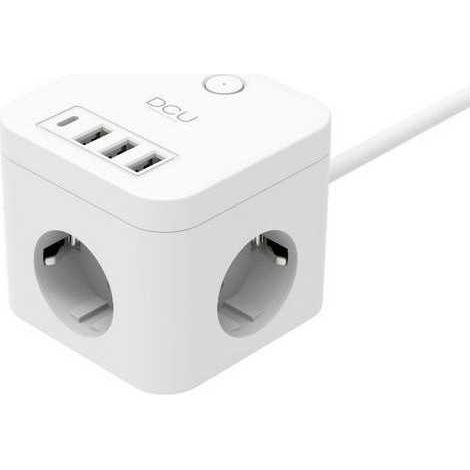 Regleta cubo 3 TOMAS+4 puertos usb 5V/3A 3680W DCU