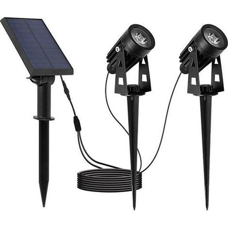Projecteur solaire double ROUNDY 2 spots LED blanc froid 200 lm panneau à distance 4 m (1/3)