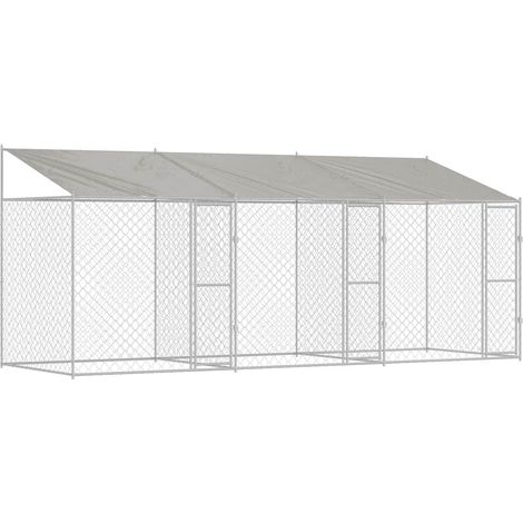 Jaula para perro con techo Plateado 600 x 200 x 256 cm vidaXL