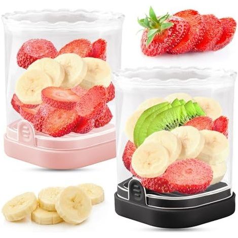 Trancheuse de fruits Trancheuse de fraises Trancheuse de bananes Coupe-raisin Trancheuse à œufs Coupe-fruits amovible avec plaque de poussée Gadget de cuisine créatif (noir + ros (1/5)
