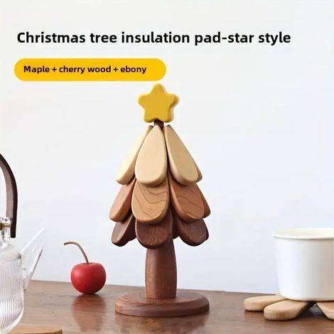 Sottobicchiere in legno pieghevole e resistente al calore a forma di albero di Natale - tovaglietta festiva con design ad albero rosso e bianco, ideale per la decorazione della casa e le celebrazioni 