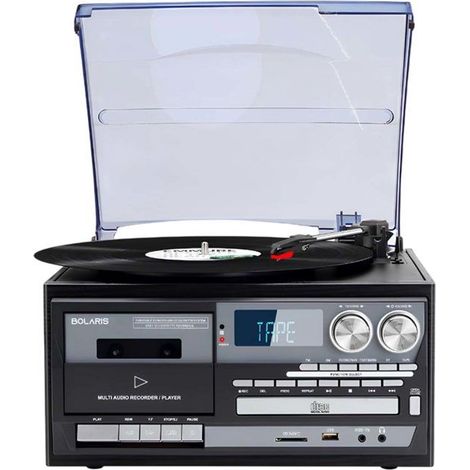 Platine Vinyle Multifonctions - AVIZAR - Belfast - Bluetooth 5.0 - Enregistrement USB/SD - Noir