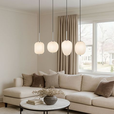 Hängeleuchte Pendellampe Glas Nickel opal LED 4x E14 warmweiß Leuchte L 120 cm