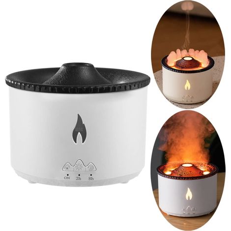 Diffuseur d'huiles essentielles, 2 modes de pulvérisation (flamme et volcan), lumière chaude, minuterie et arrêt automatique. Humidificateur d'air ultrasonique 360 ml pour chambre, bureau ou maison. (1/5)