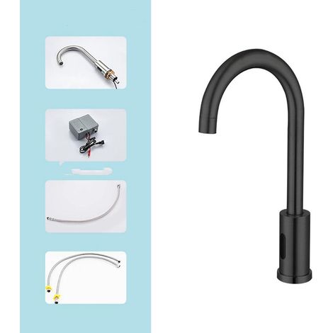 Robinet de Salle de bain Capteur Infrarouge Pour Salle de Bain - Robinet de salle de bain automatique avec boîtier de commande, noir (1/5)