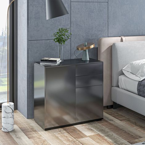 Kommode/Sideboard/Aufbewahrungsmöbel mit 2 Schubladen, 2 Türen und einem Einlegeboden, 79 x 36 x 74 cm, glänzend schwarz