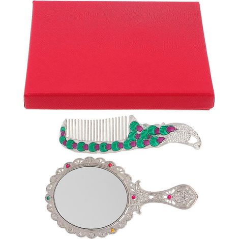 Miroir de courtoisie pliable en alliage, compatible maquillage, 1 ensemble, design vintage argenté (1/5)