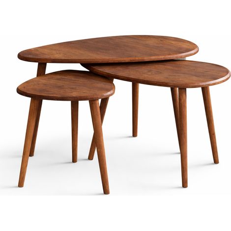 Set di 3 tavoli sovrapponibili con design effetto legno TIRA