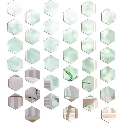 Sticker Miroir Mur - Hexagone 4 cm - Autoadhésif Acrylique - Décoration Intérieure Salon Chambre Cuisine - Lot de 36 (1/5)