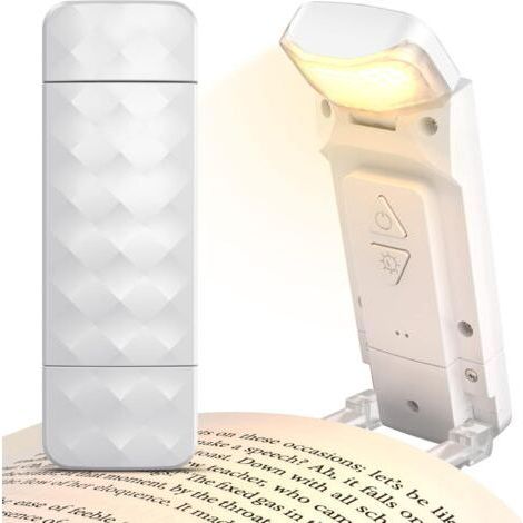 Tragbare LED-Leselampe mit Klemme, 3 bernsteinfarbene Lichtfarben und 5 Helligkeitsstufen, USB-aufladbar, ideal für Bücherliebhaber, Weiß (1/5)